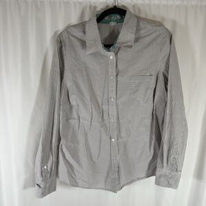 Boden Blouse Women's 16R White Grey Striped Long Sleeve Button Up 100% Cotton